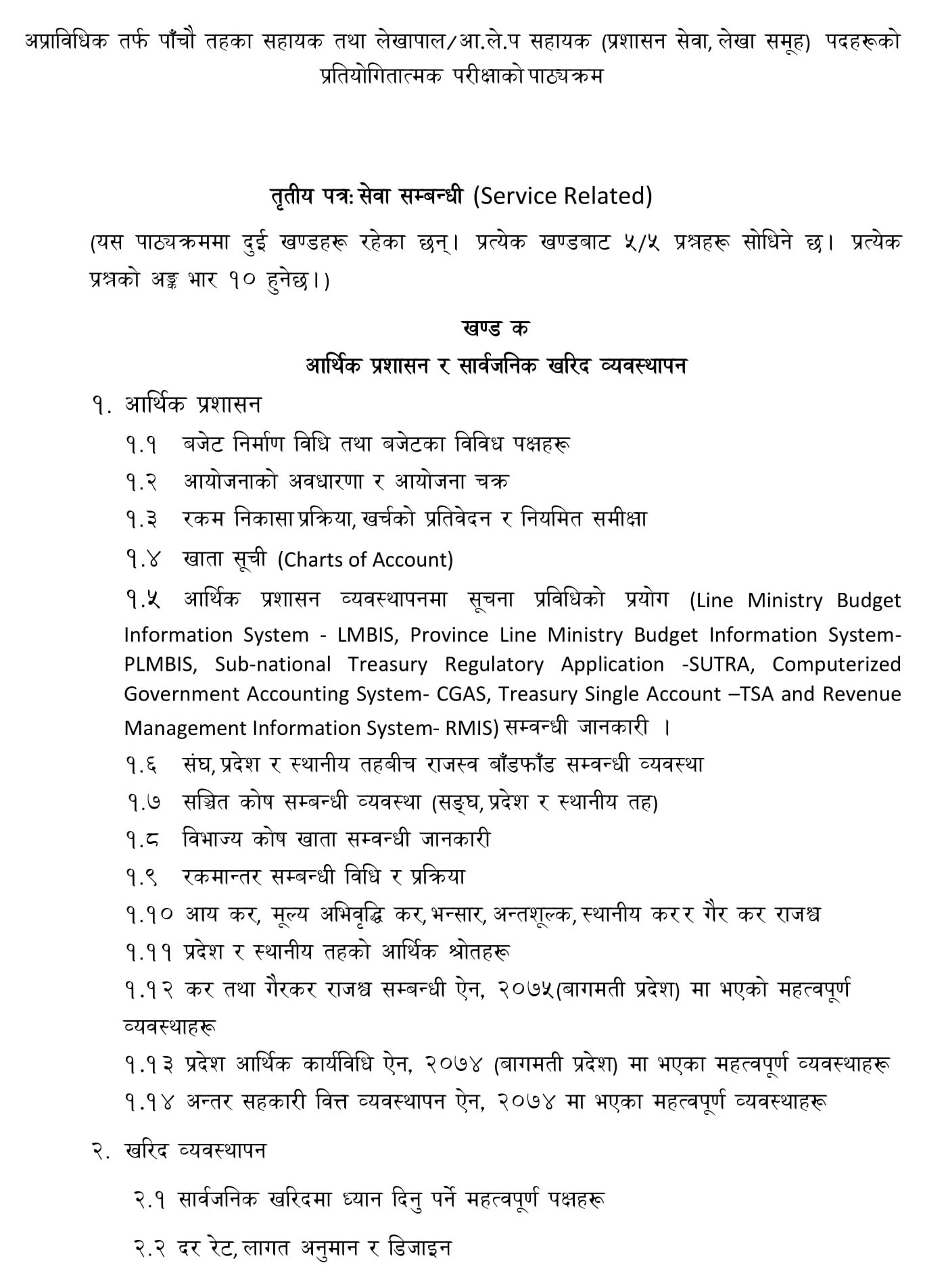Pradesh Loksewa Aayog 5th Level Exam Syllabus: Assistant (Administrative Services, General Administration Group) and Accountant/Internal Auditor Assistant. Bagmati 5th Level (पाँचौ पद) Exam Syllabus. Bagmati Pradesh Loksewa 5th Level Exam Syllabus.