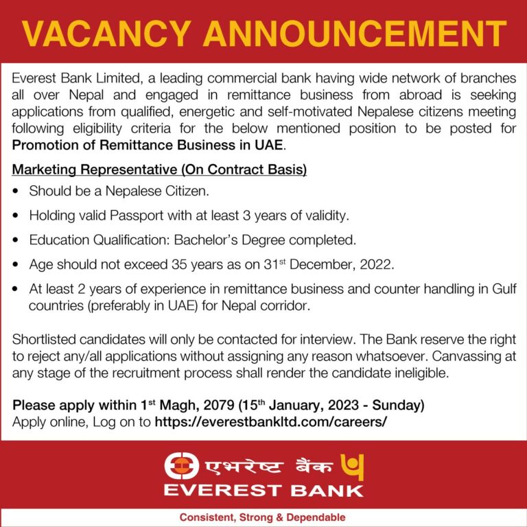 View Everest Bank Limited Job Vacancy Notice