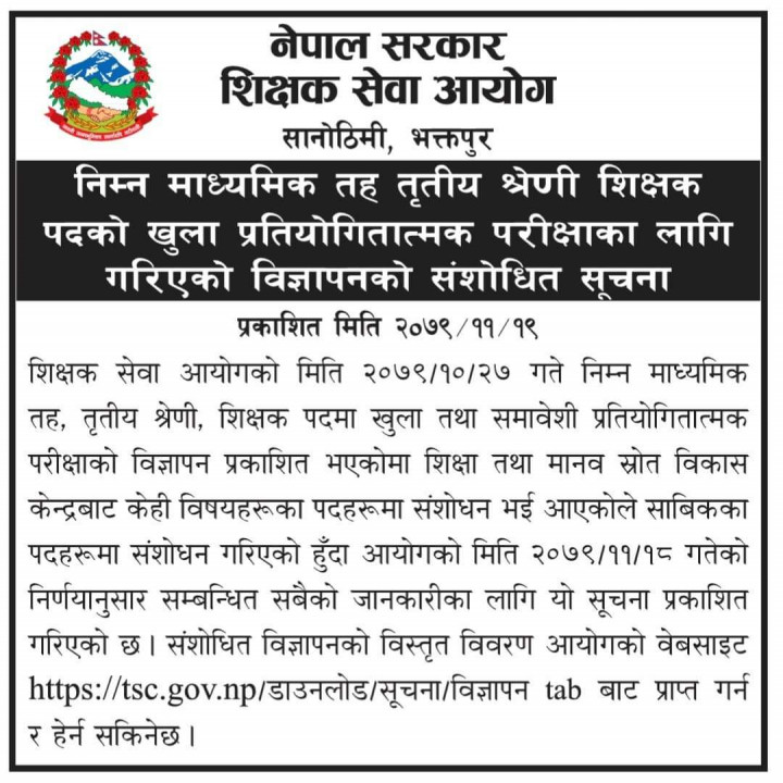 Amendment of the Advertisement of the Open Competition Examination of Ni.Ma.Vi