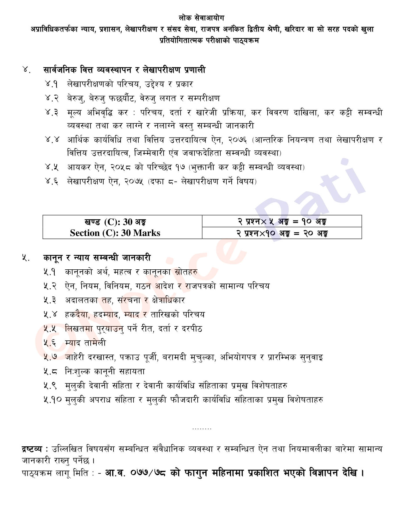 Lok Sewa Aayog Kharidar Third Paper Exam Syllabus