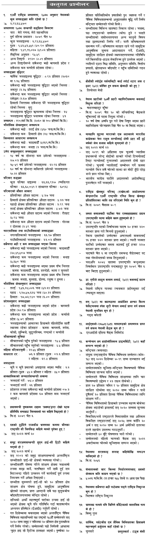 Gorkhapatra Lok Sewa Material Objective Question Answer on 2079 Chaitra 20