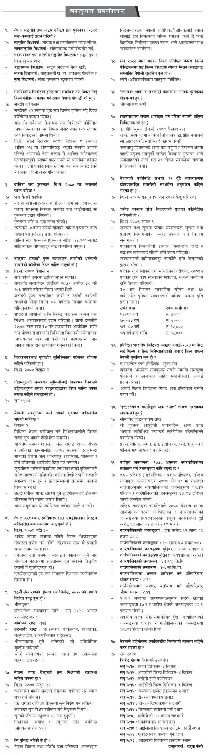 Gorkhapatra Material Objective Question Answer published in 2080 Baishak 13