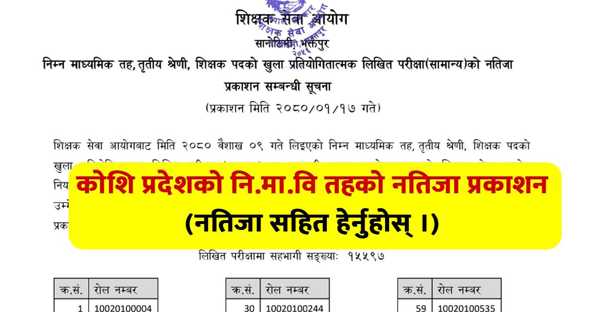 Shikshak Sewa Aayog Lower Secondary Level Koshi Pradesh General Exam Result